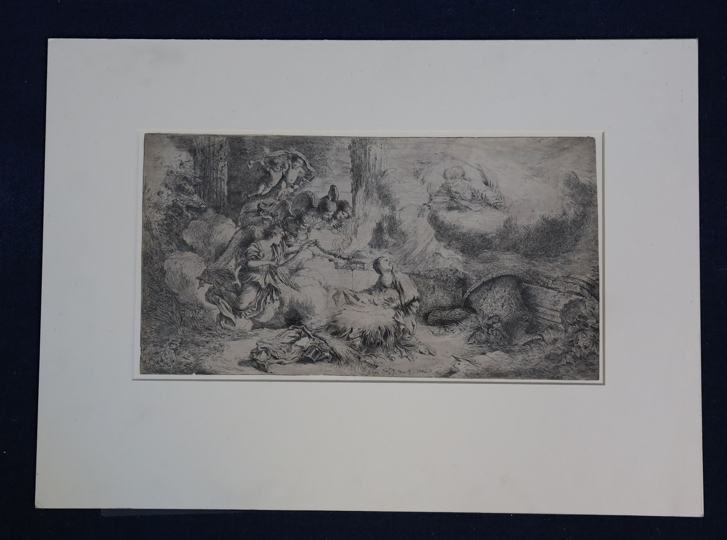 Giovanni Benedetto Castiglione (1609-1664), The Nativity with God the Father and Angels, c.1647, etching, 20 x 38cm. unframed
